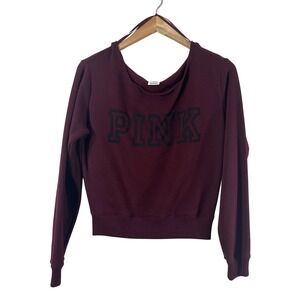 Victoria's Secret PINK Off Shoulder Sweatshirt‎ Burgundy Logo Size S Small